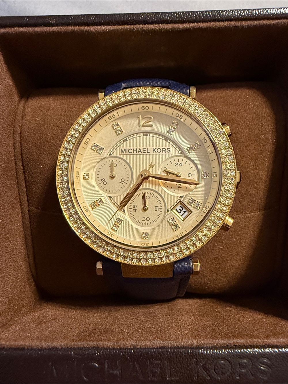 Michael Kors Gold Dial Watch with Navy Strap